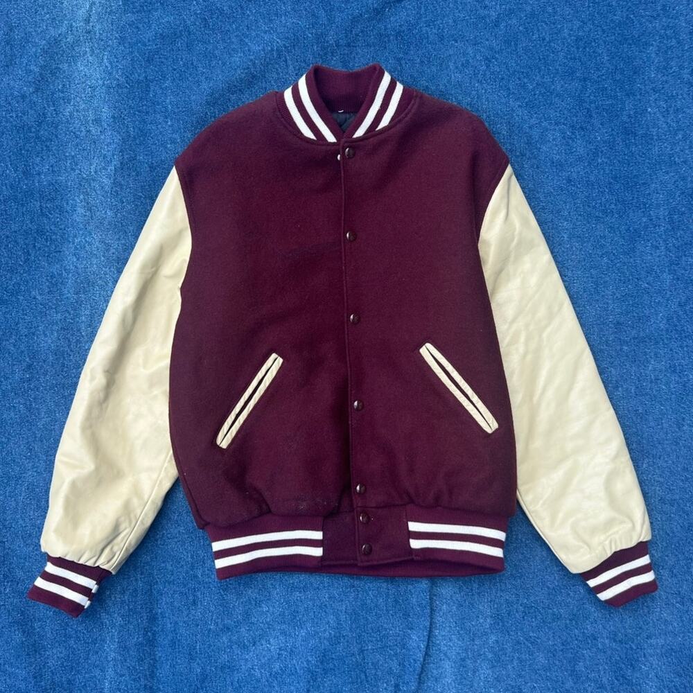 80s Holloway leather blank letterman jacket